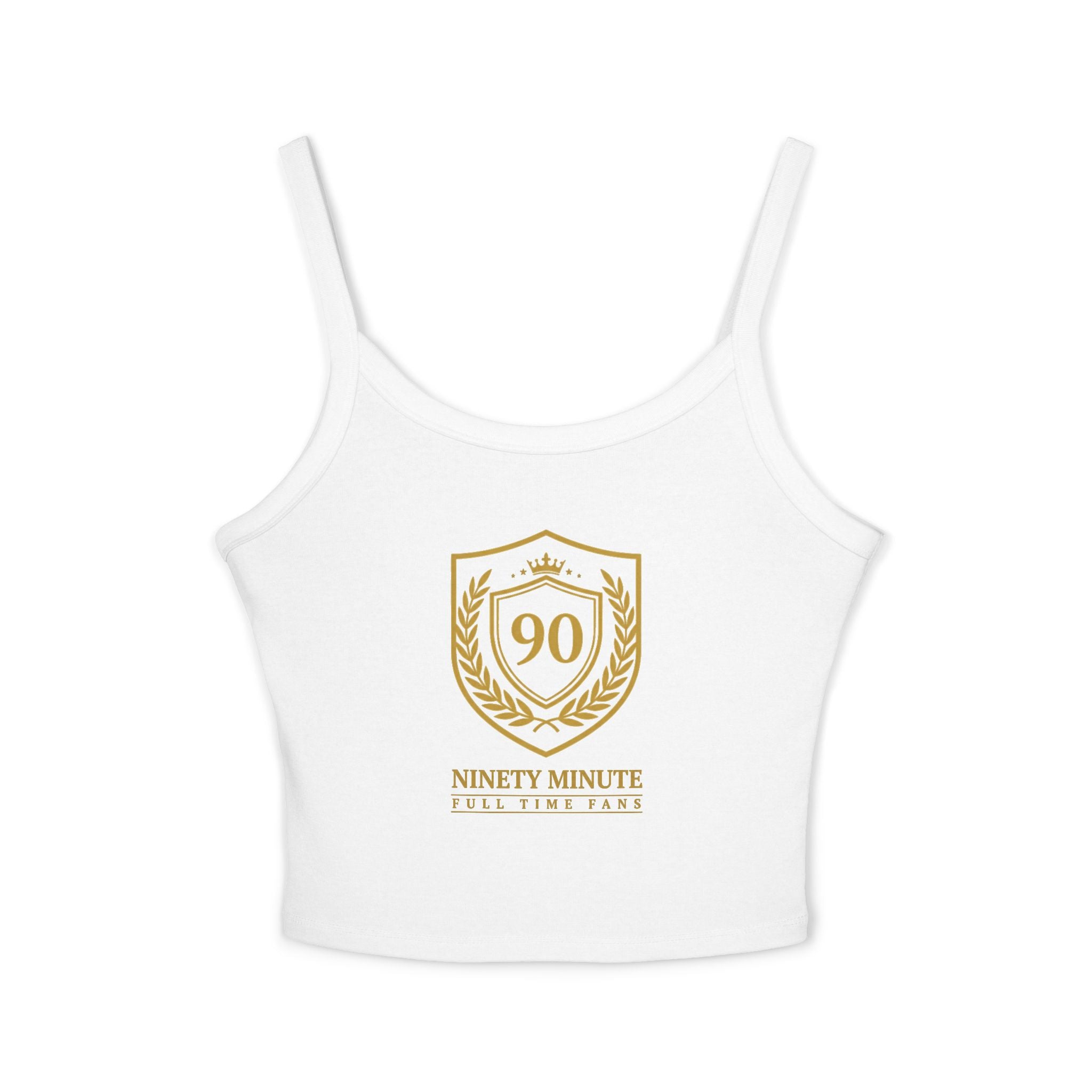 Ninety Minute | Gold Crest Logo Fitted Tank | Women’s Spaghetti Strap Crop Top