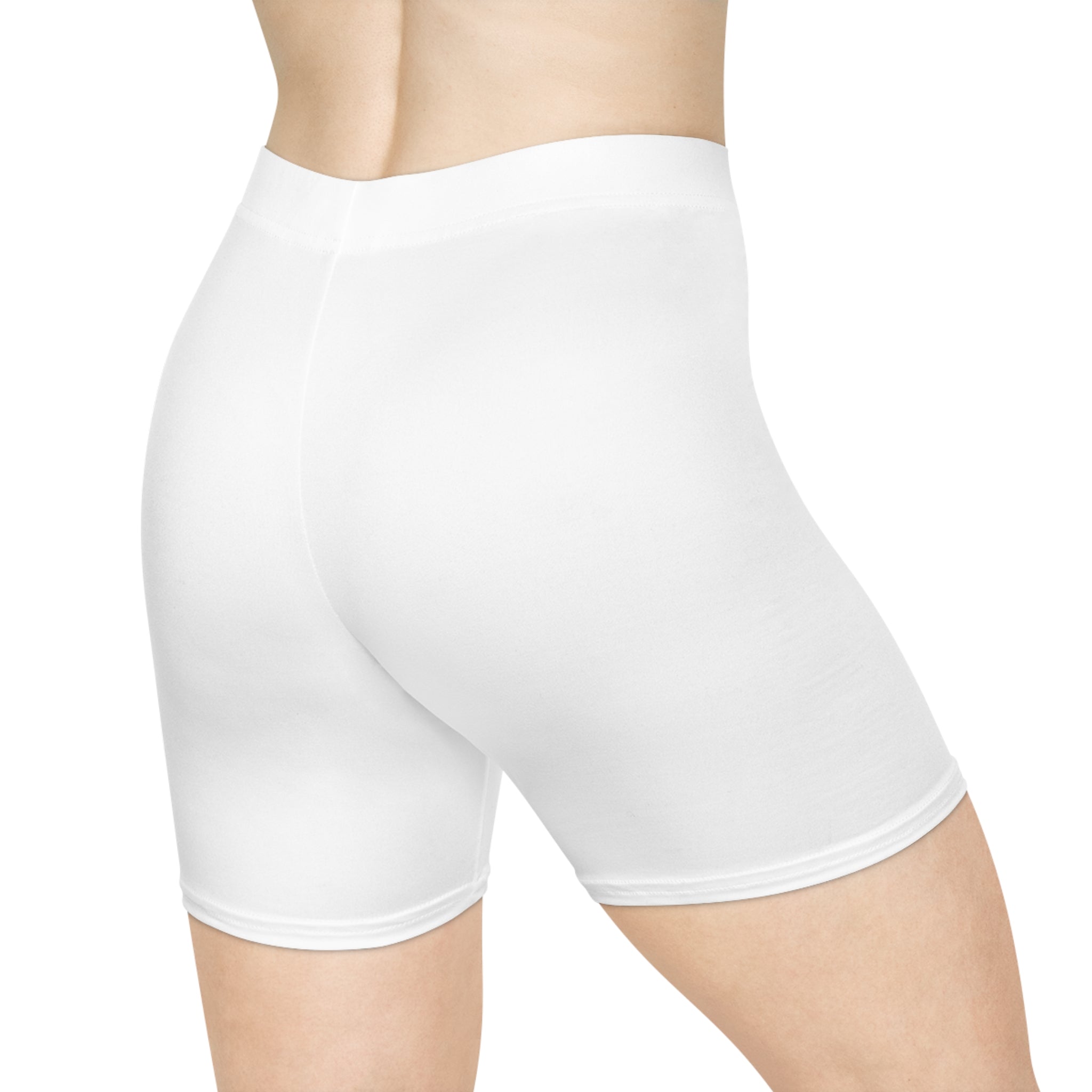 Ninety Minute | Gold Crest Logo Biker Shorts | Women’s Mid-Rise Active Shorts - White