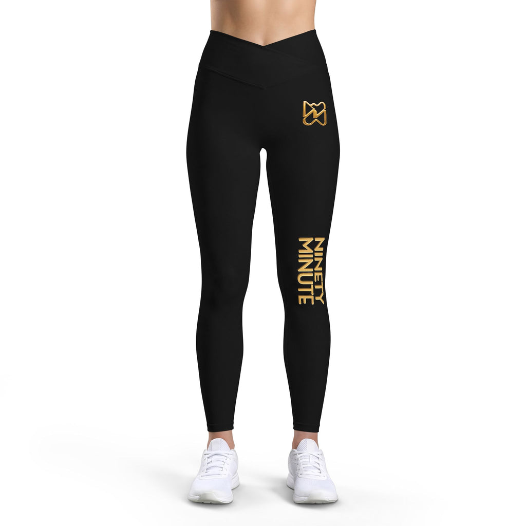 Ninety Minute Luxe Leggings – Women’s Cross-Front Dual Logo (Black)