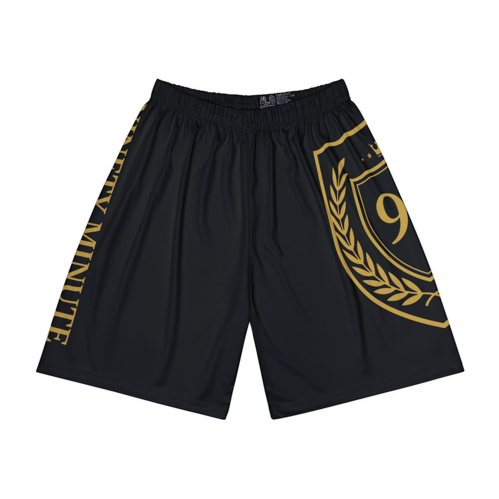 Gold Crest Emblem Sports Shorts | Black Athletic Shorts