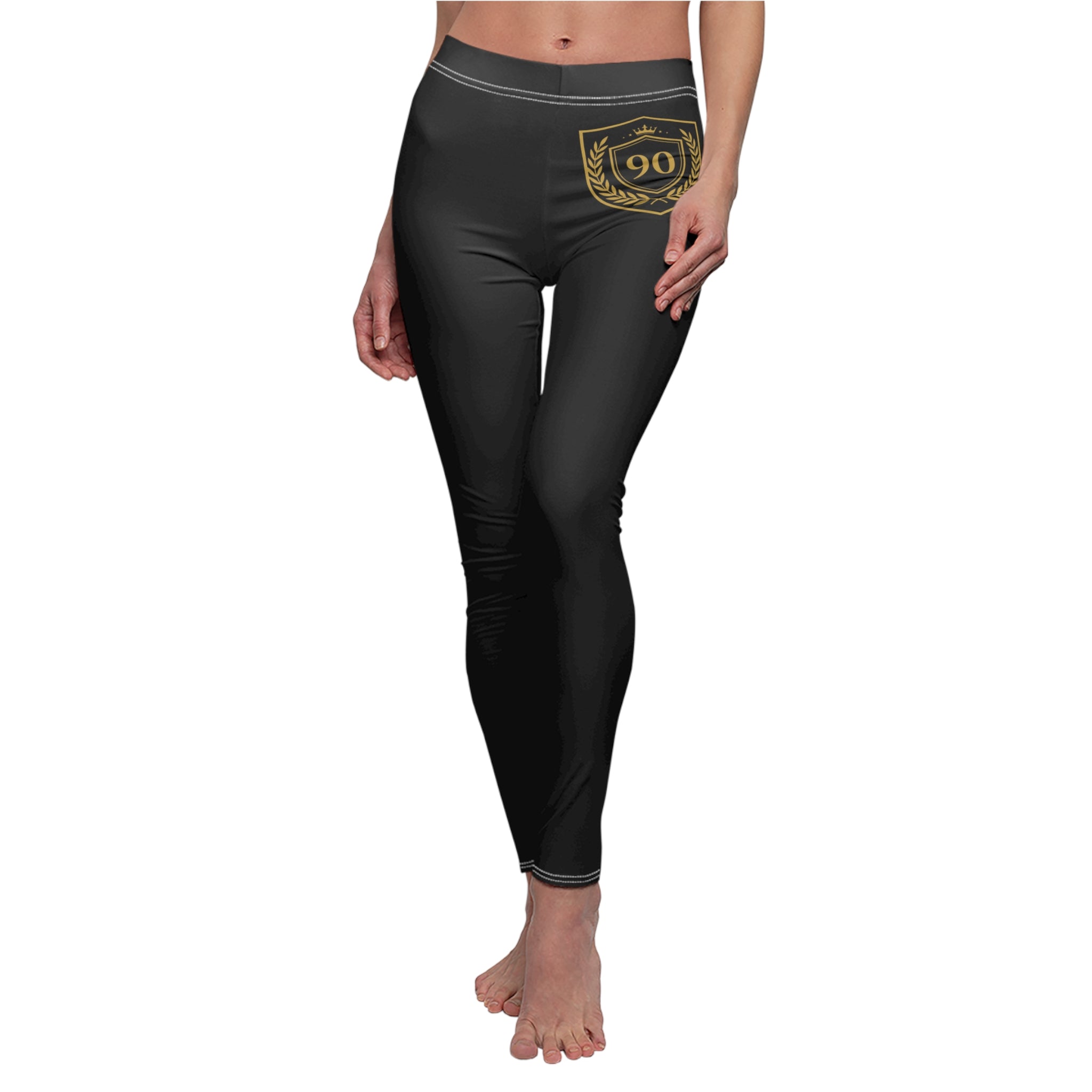 Ninety Minute | Gold Crest Logo Brushed Suede Leggings | Women’s Mid-Rise Skinny Pants - Black