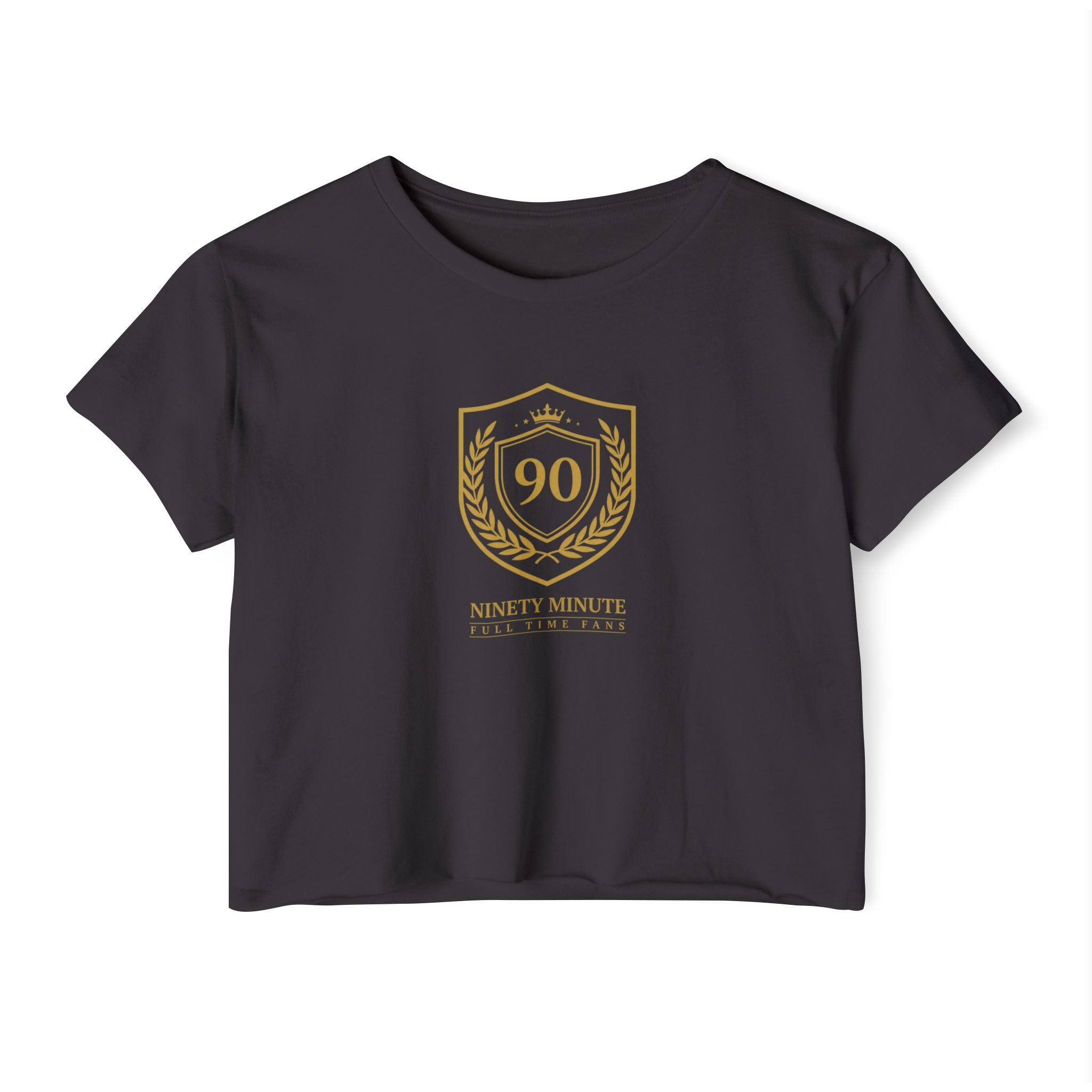 Ninety Minute | Gold Crest Logo Cropped Tee | Women’s Scoop Neck Crop Top