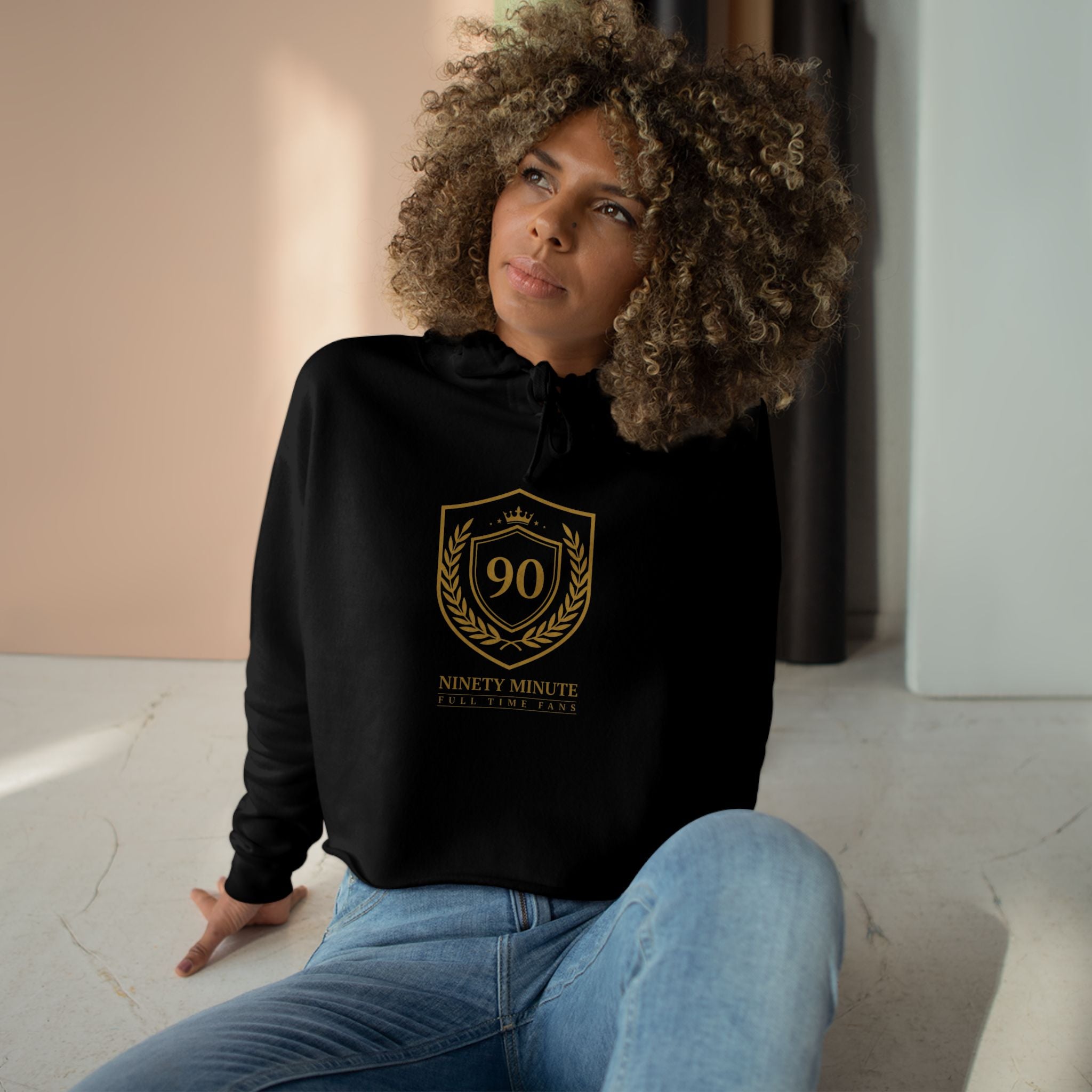 Ninety Minute | Gold Crest Logo Cropped Hoodie | Women’s Fleece Pullover