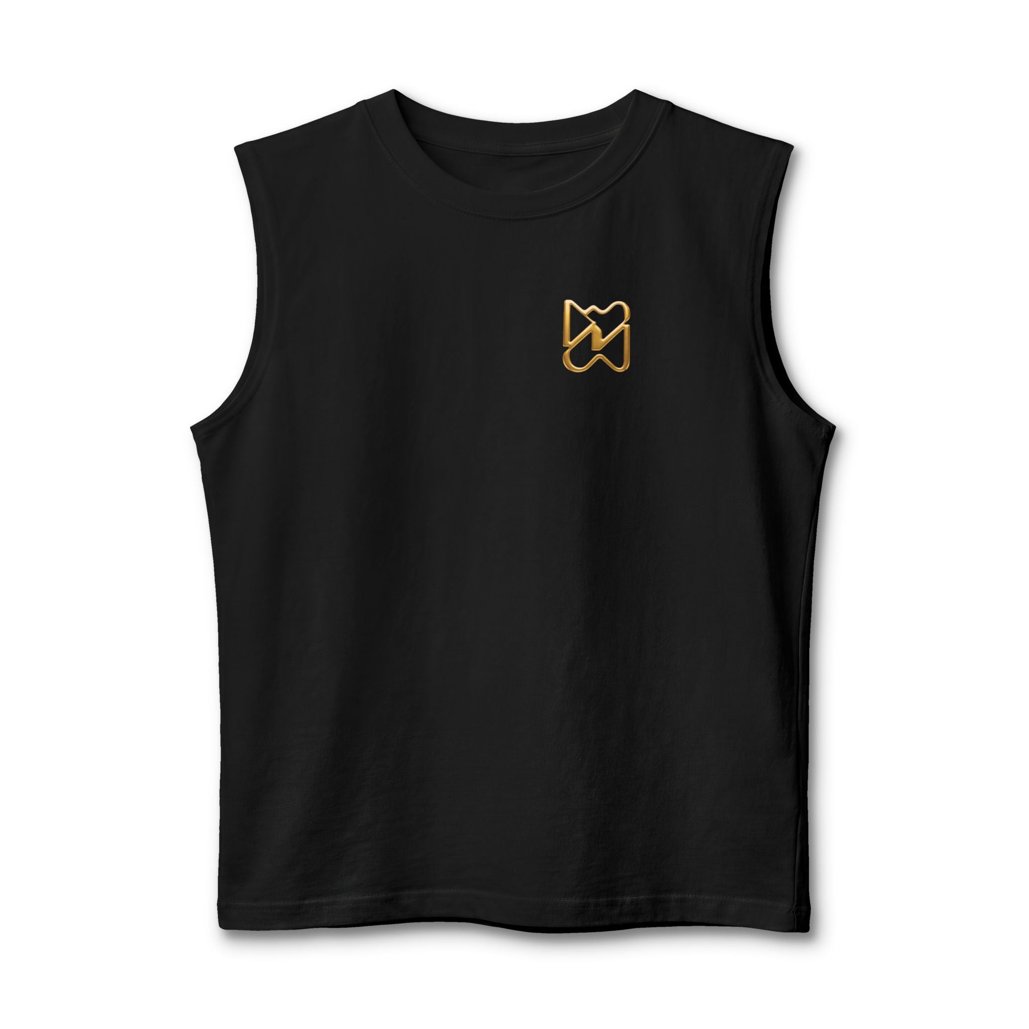 Ninety Minute Men’s Jersey Muscle Tank (Black/White, Chest Logo)