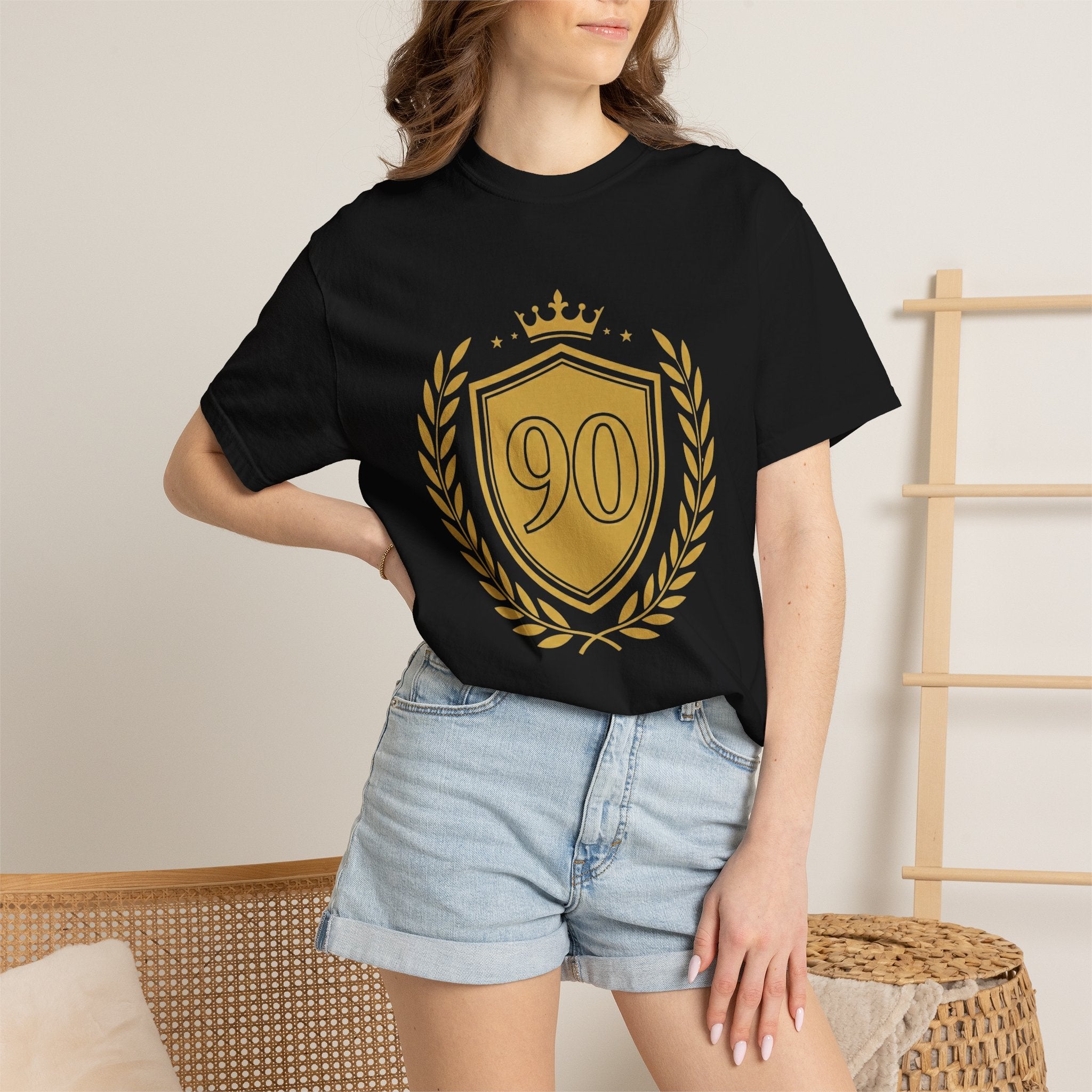 Gold 90 Crest Laurel Shield T-shirt | 90th Anniversary Number Tee