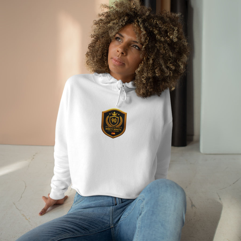 Spain Champions Crop Hoodie — Gold Shield Crest Graphic