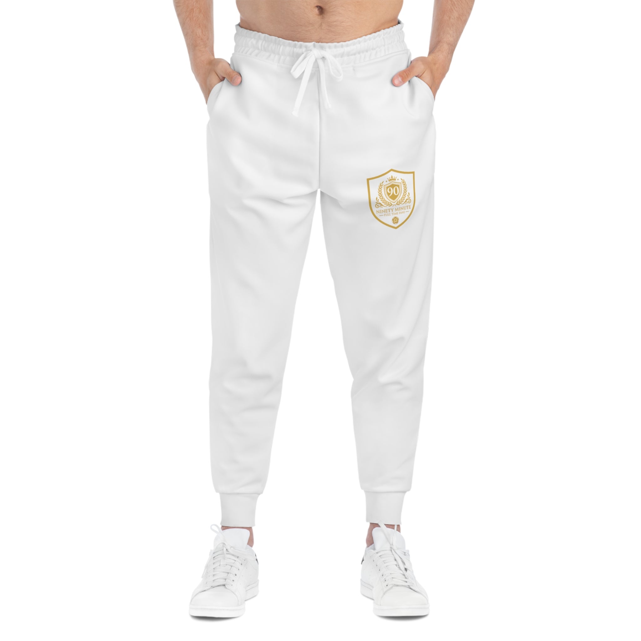 Ninety Minute — Full Shield Badge Athletic Joggers | White