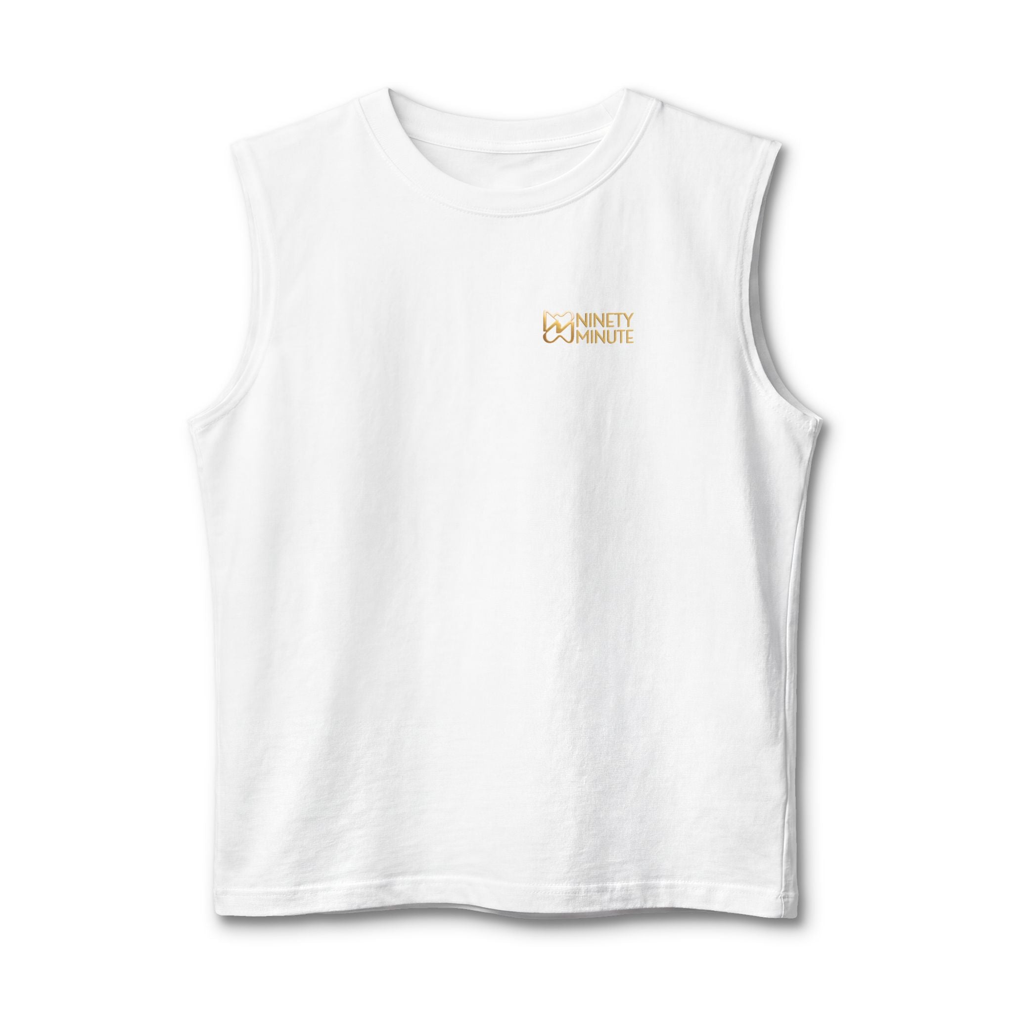 Ninety Minute Men’s Jersey Muscle Tank (Black/White, Wordmark)