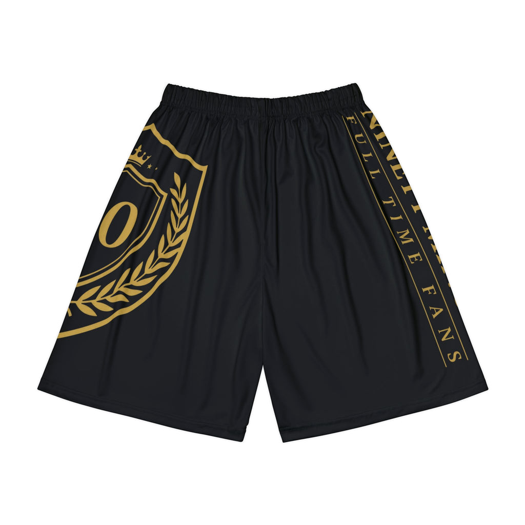 Gold Crest Emblem Sports Shorts | Black Athletic Shorts
