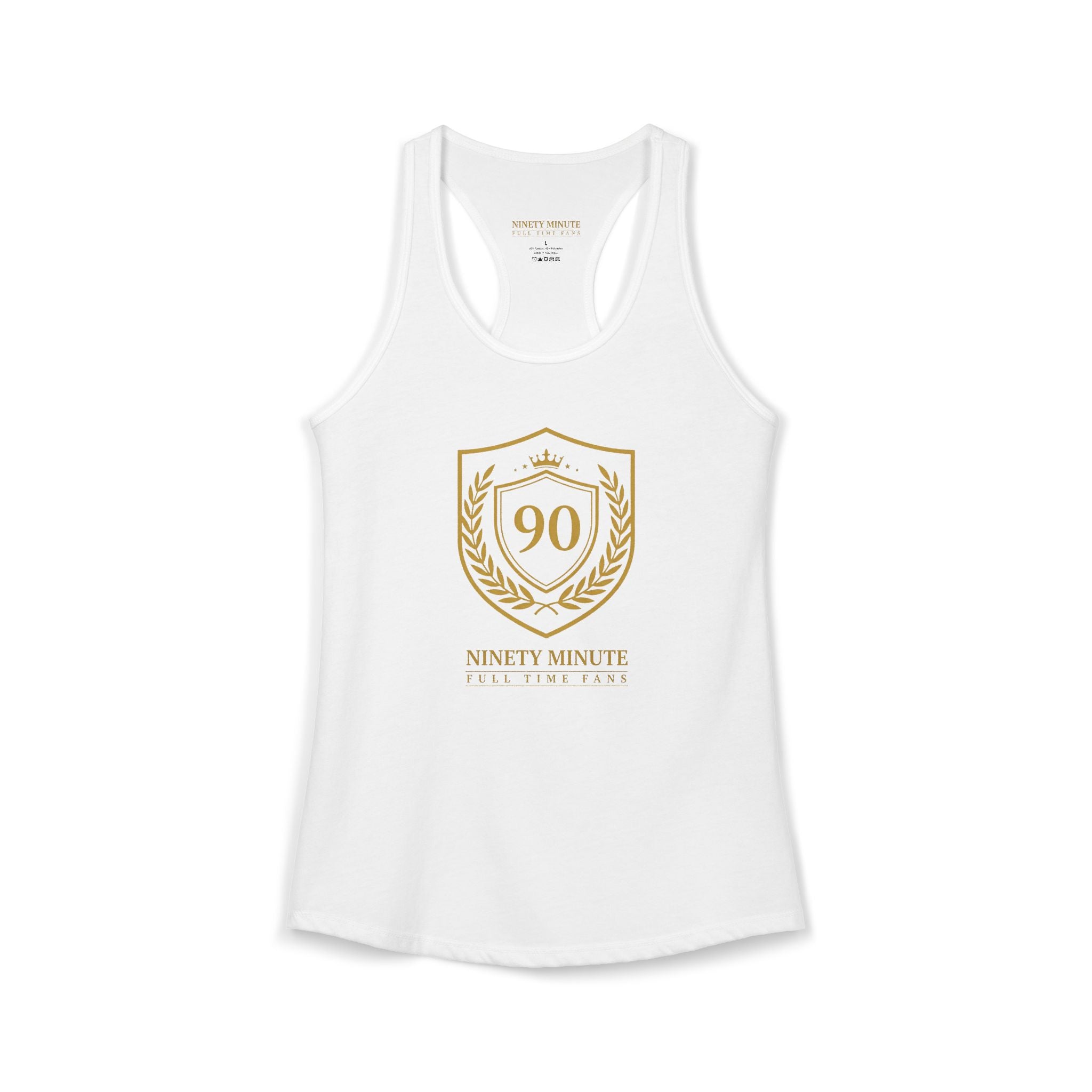 Ninety Minute | Gold Crest Logo Racerback Tank | Women’s Slim Fit Sleeveless Top