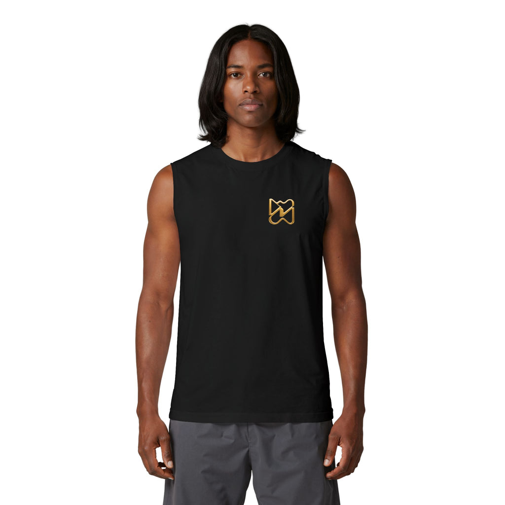 Ninety Minute Men’s Jersey Muscle Tank (Black/White, Chest Logo)