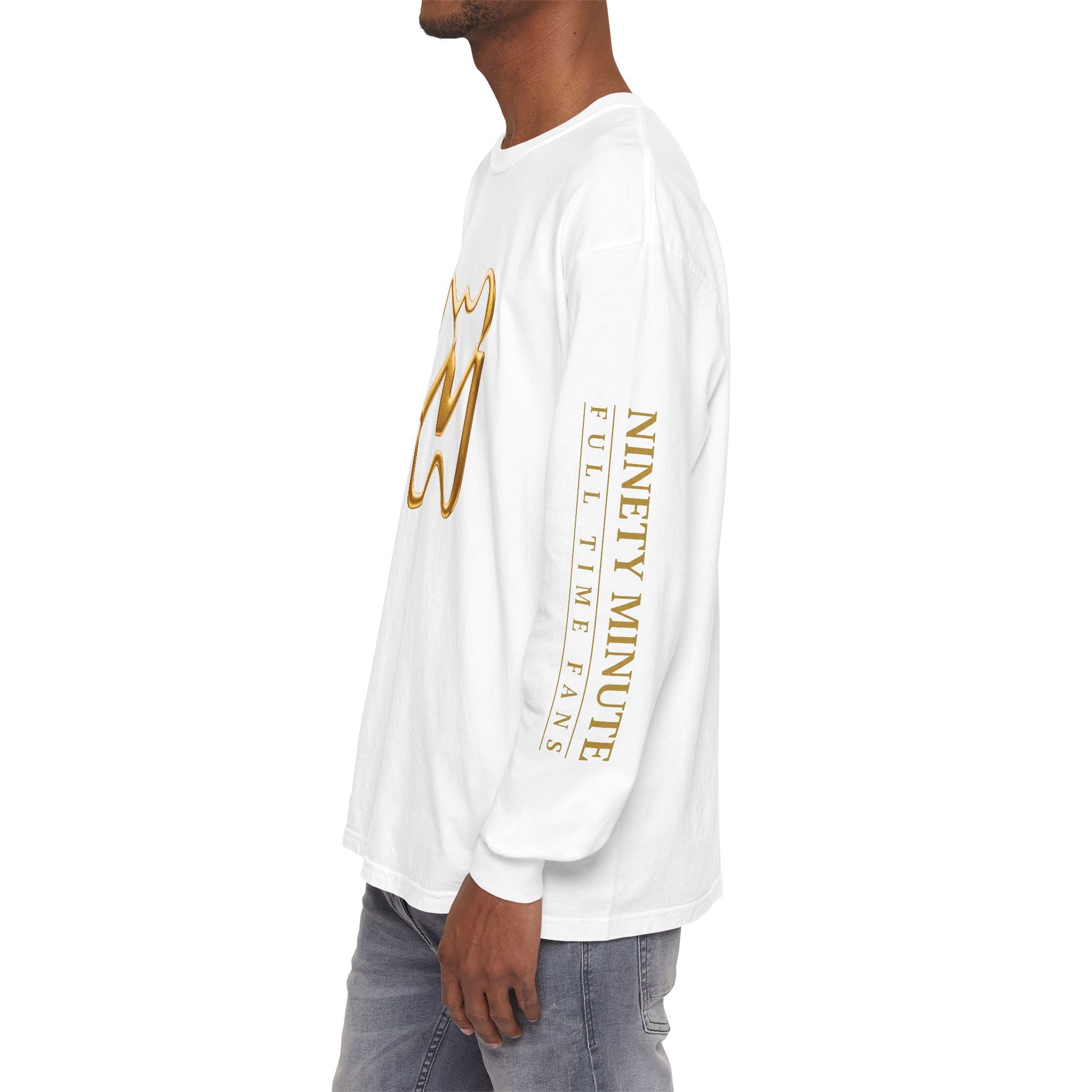 Ninety Minute Full Time Fans Long Sleeve Tee – Men’s Garment-Dyed (Black/White)