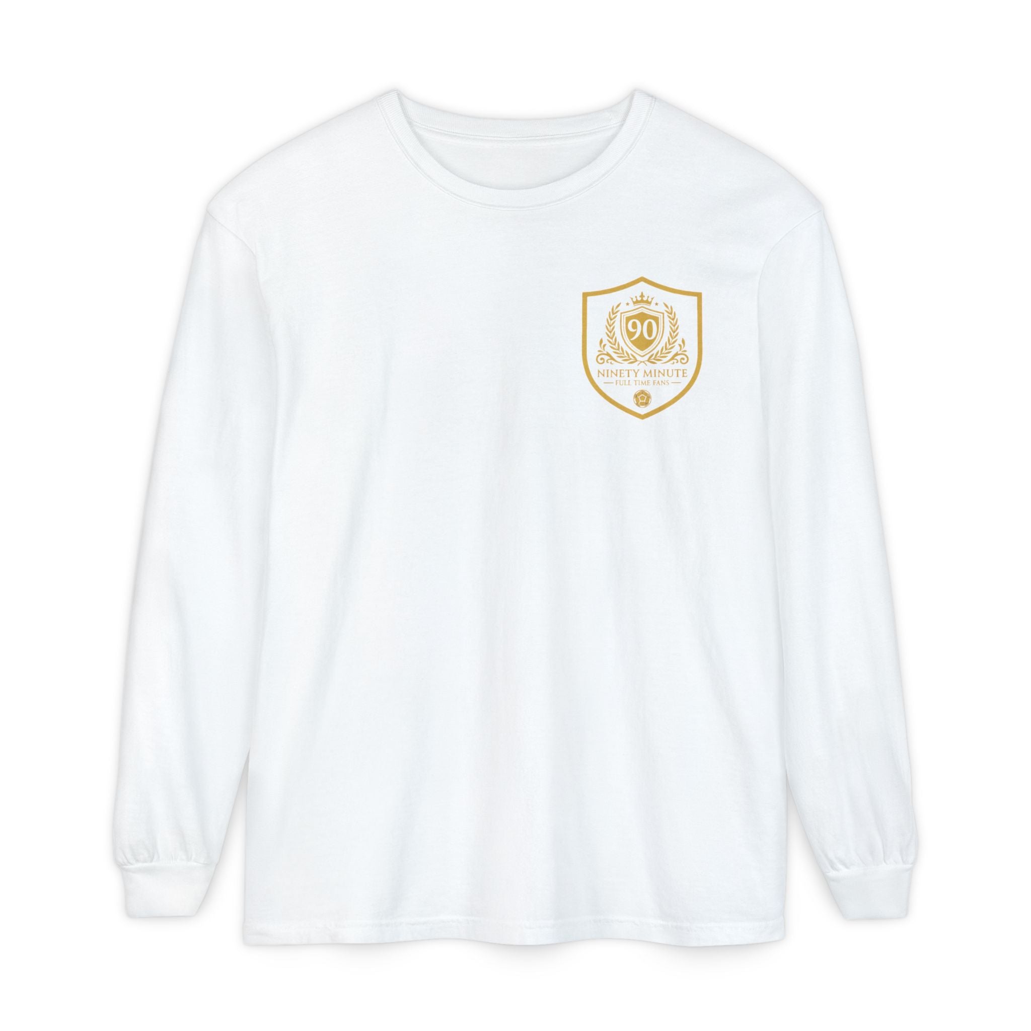 Gold Crest Badge Long Sleeve T-Shirt | Shield Emblem Pocket Graphic