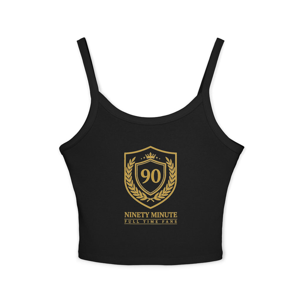 Ninety Minute | Gold Crest Logo Fitted Tank | Women’s Spaghetti Strap Crop Top
