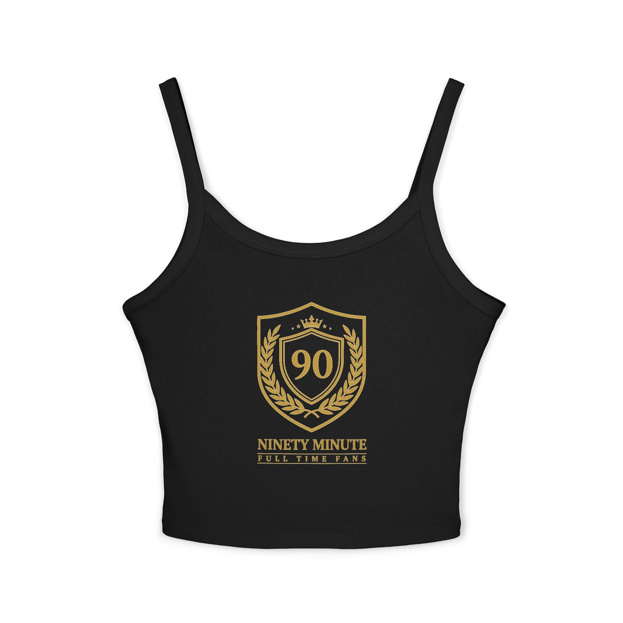 Ninety Minute | Gold Crest Logo Fitted Tank | Women’s Spaghetti Strap Crop Top