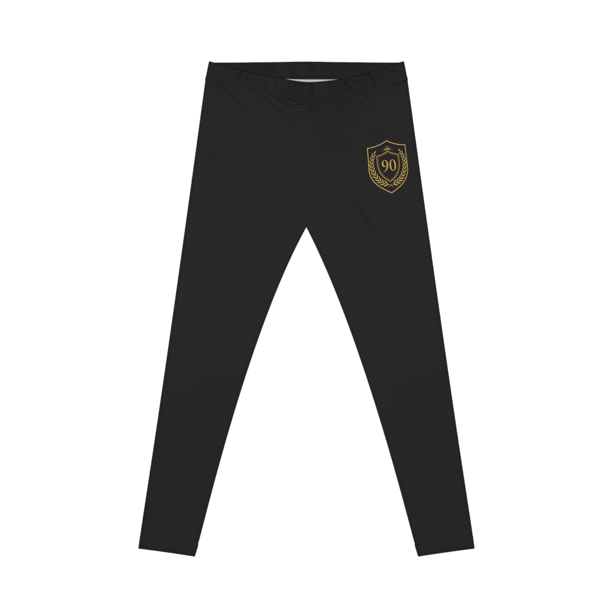 Ninety Minute | Gold Crest Logo Everyday Leggings | Women’s Mid-Rise Stretch Pants - Black