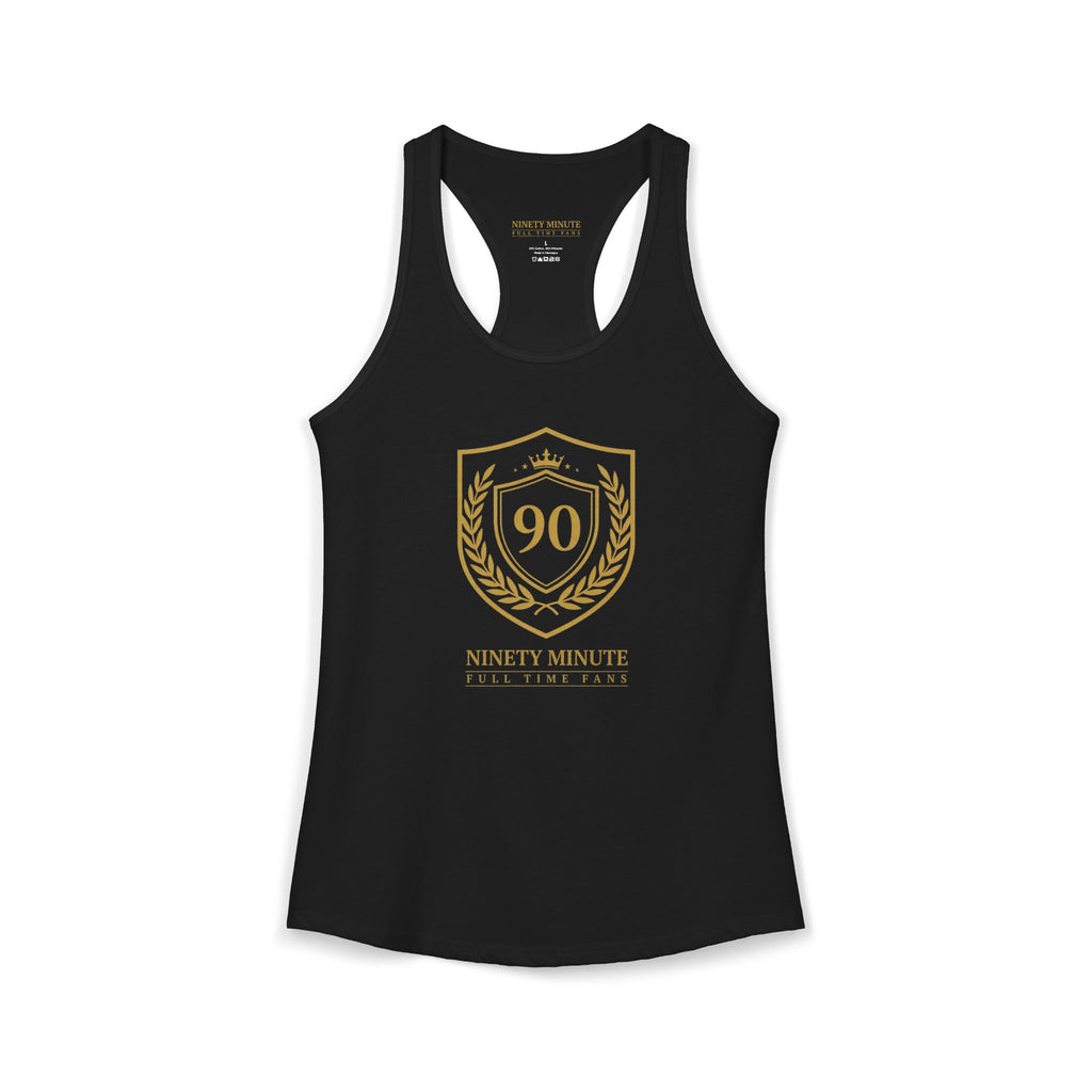 Ninety Minute | Gold Crest Logo Racerback Tank | Women’s Slim Fit Sleeveless Top