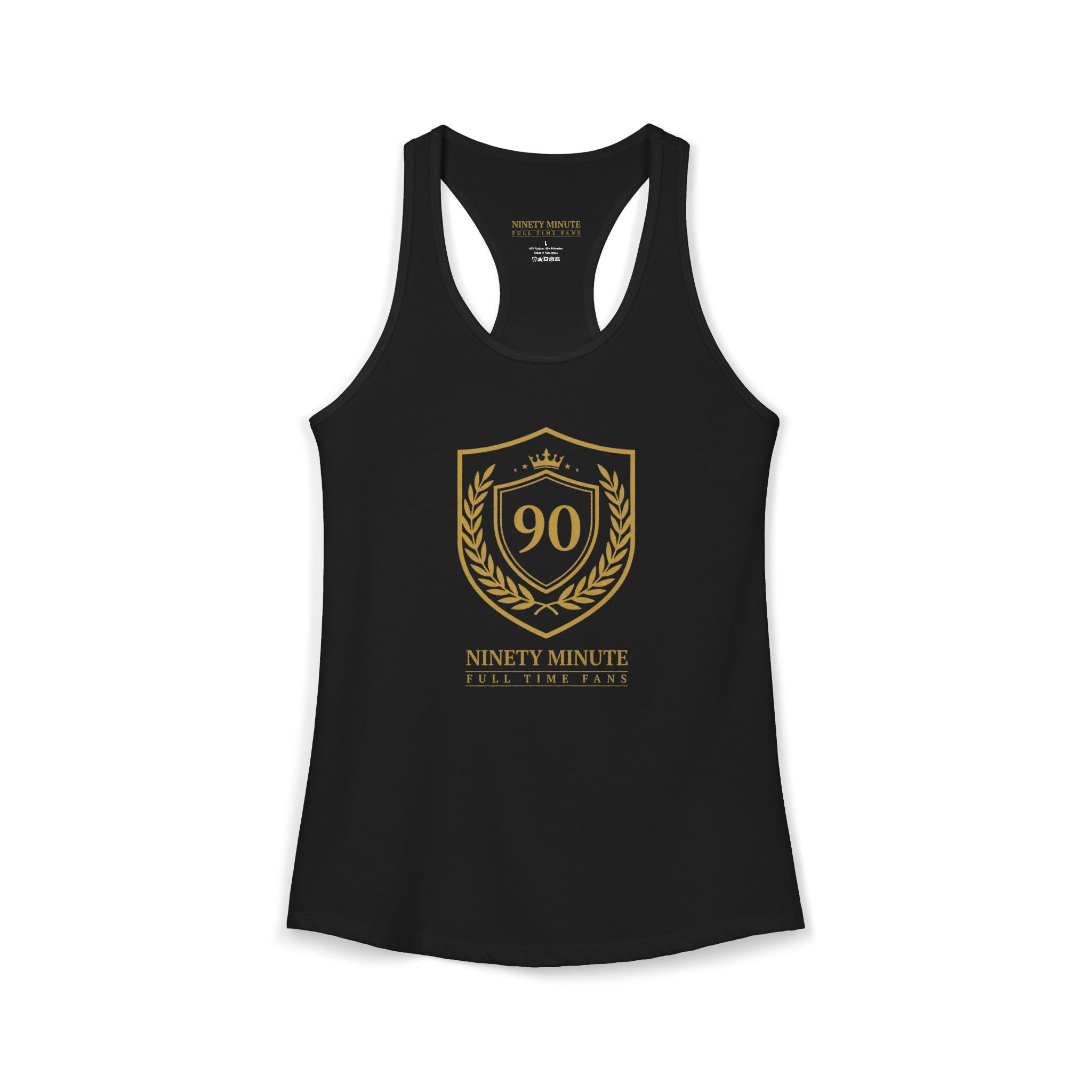 Ninety Minute | Gold Crest Logo Racerback Tank | Women’s Slim Fit Sleeveless Top