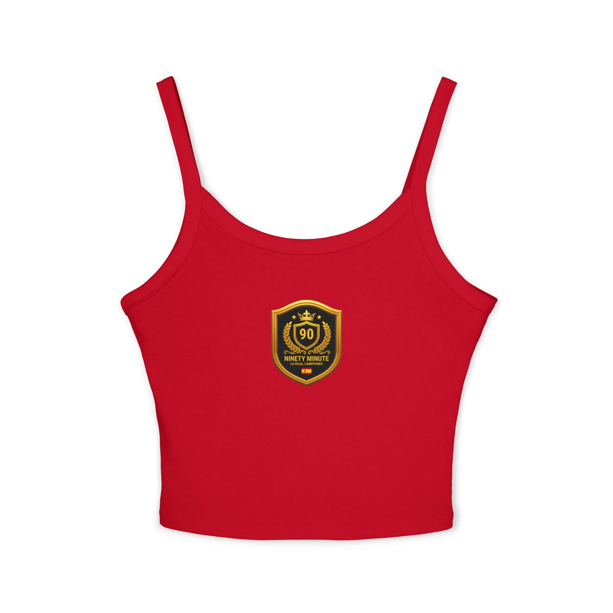 Spain Champions Spaghetti Strap Tank Top — Gold Shield Crest Graphic