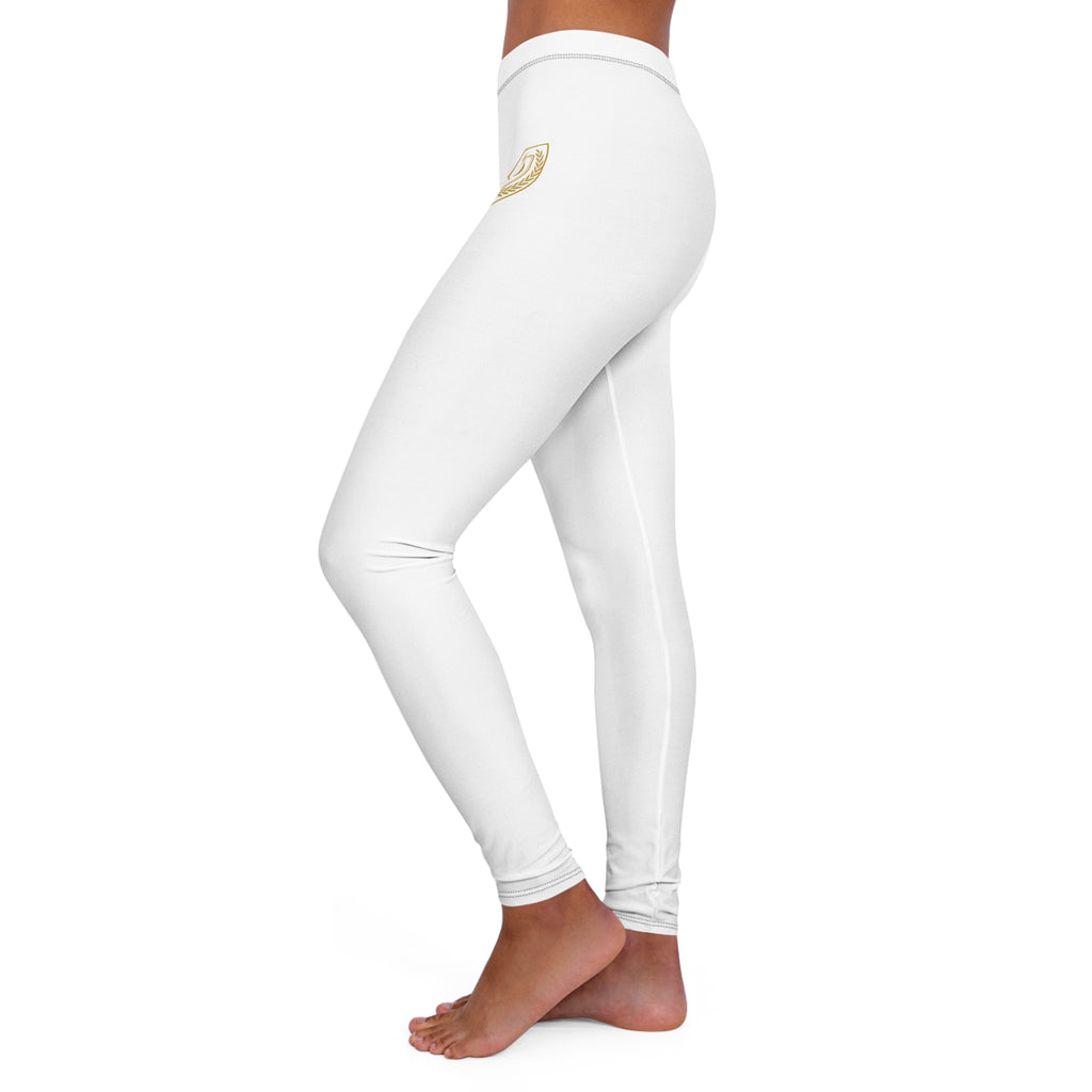 Ninety Minute | Gold Crest Logo All-Over Print Leggings | Women’s Skinny Fit Active Pants - White