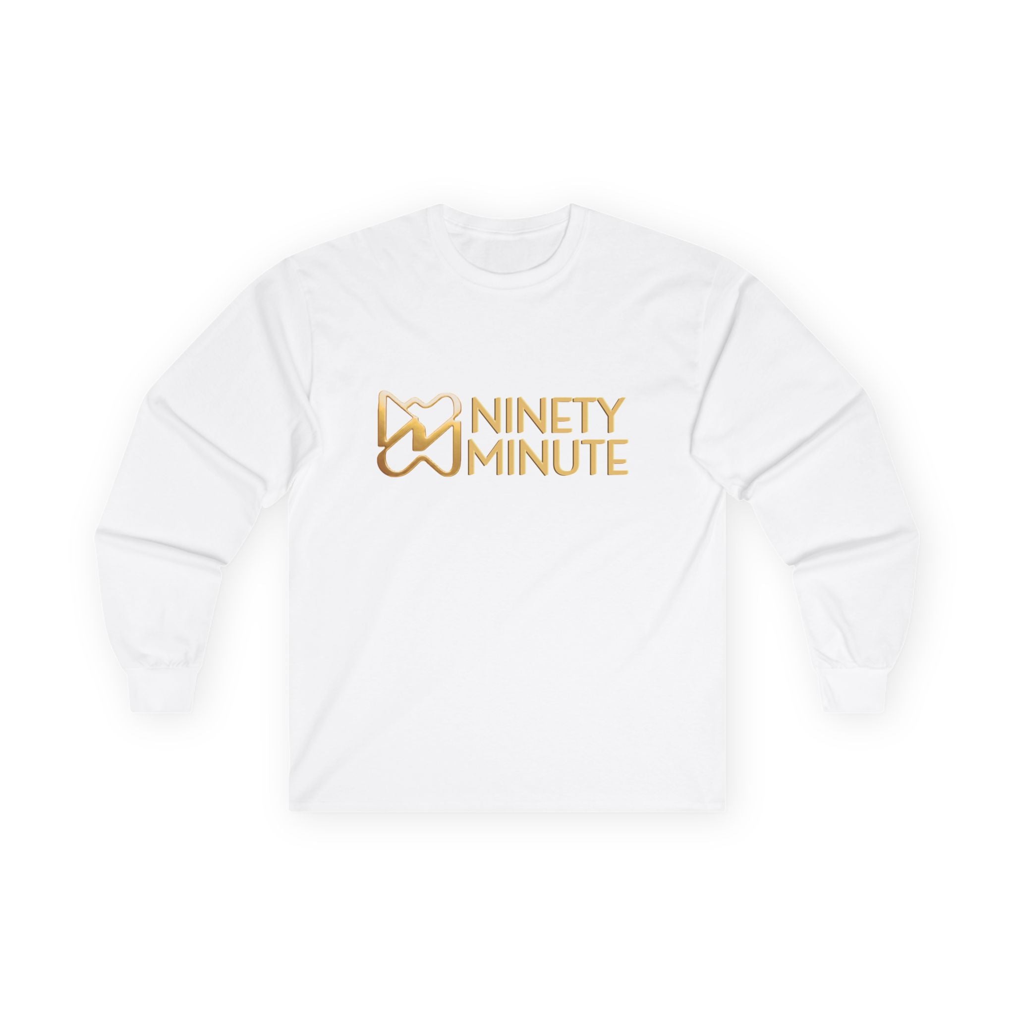 Ninety Minute Men’s Ultra Cotton Long Sleeve Tee (Black/White, Wordmark)