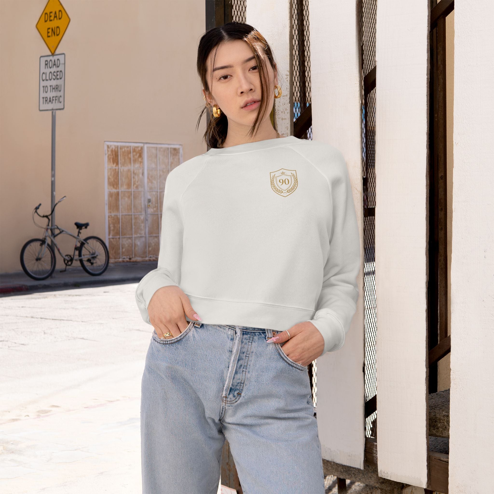 Ninety Minute | Gold Crest Logo Cropped Pullover | Black Women’s Crewneck