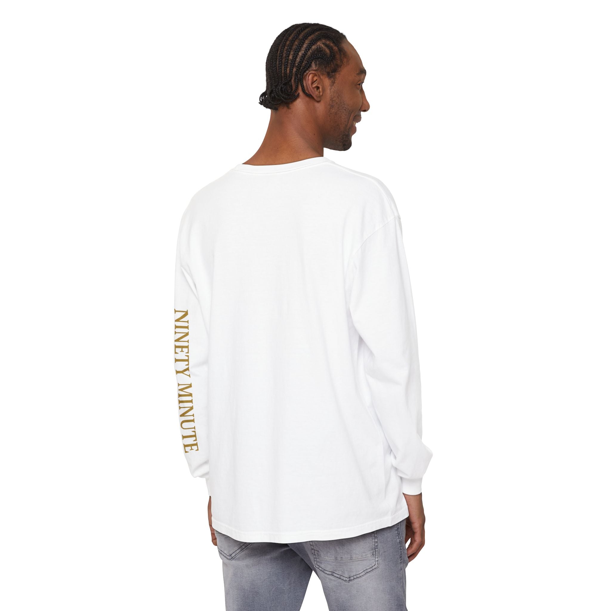 Ninety Minute Full Time Fans Long Sleeve Tee – Men’s Garment-Dyed (Black/White)