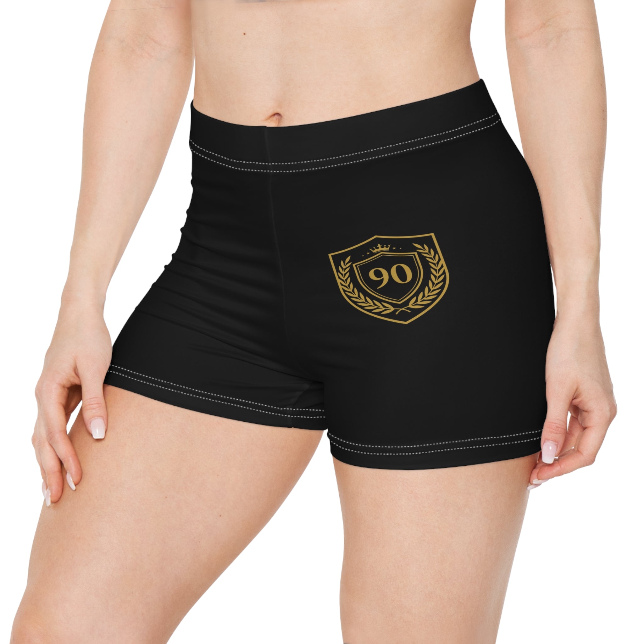 Ninety Minute | Gold Crest Logo Sculpting Shorts | Women’s Active Faux-Suede Shorts - Black