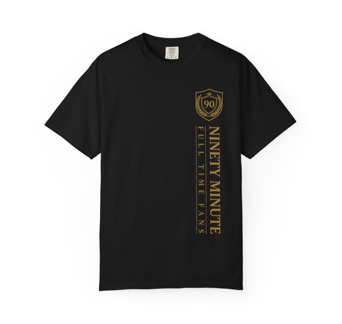 Ninety Minute Vertical Logo T-Shirt | Soccer Retro Crest Athletic Tee