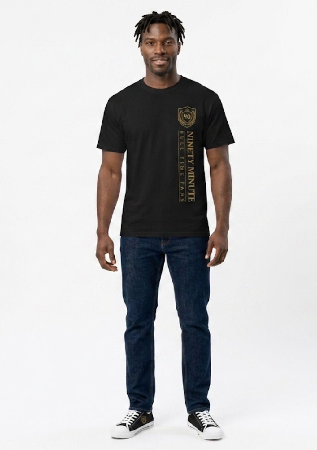 Ninety Minute Vertical Logo T-Shirt | Soccer Retro Crest Athletic Tee