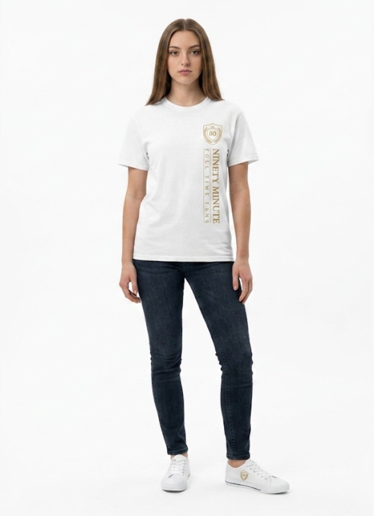 Ninety Minute Vertical Logo T-Shirt | Soccer Retro Crest Athletic Tee