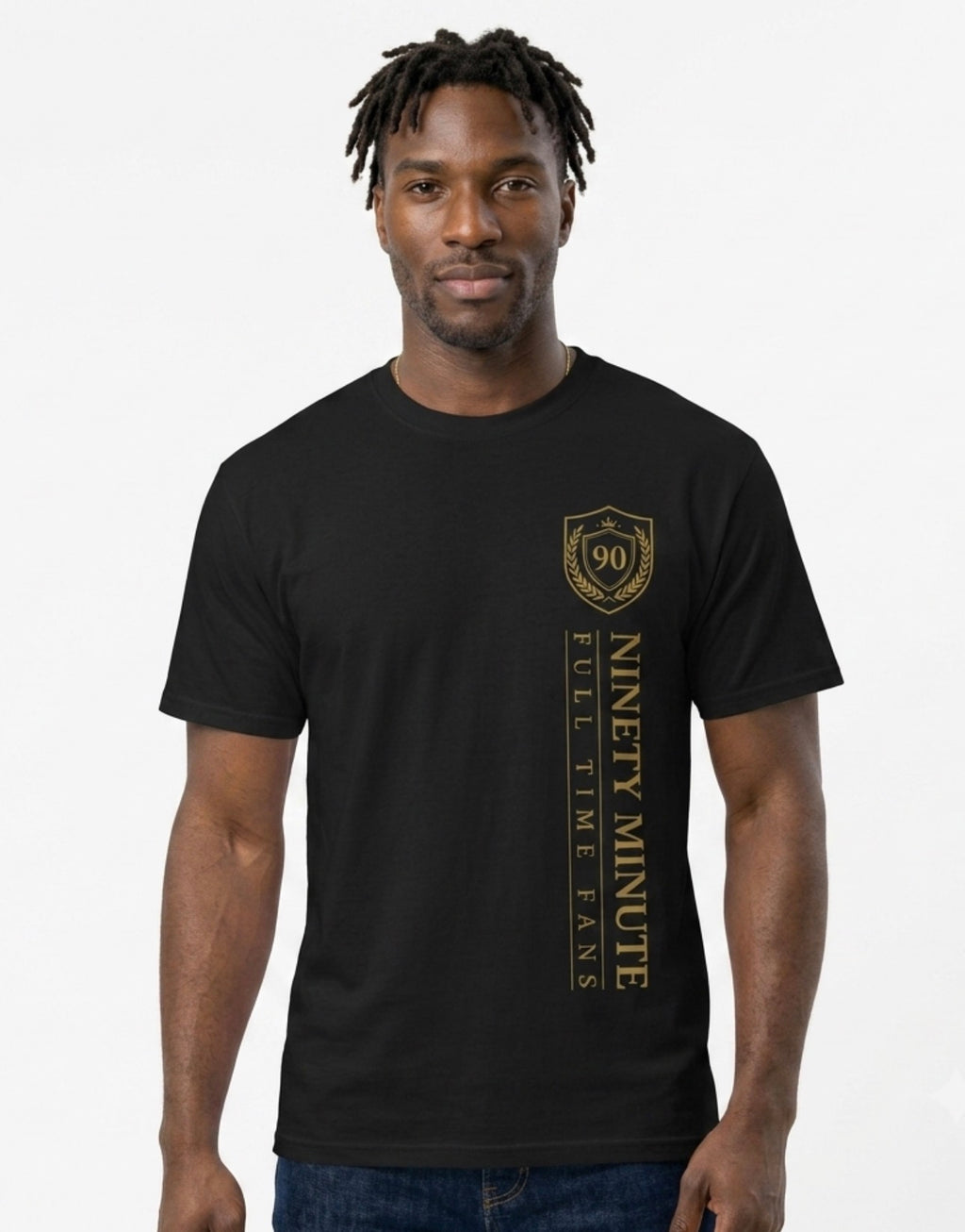 Ninety Minute Vertical Logo T-Shirt | Soccer Retro Crest Athletic Tee