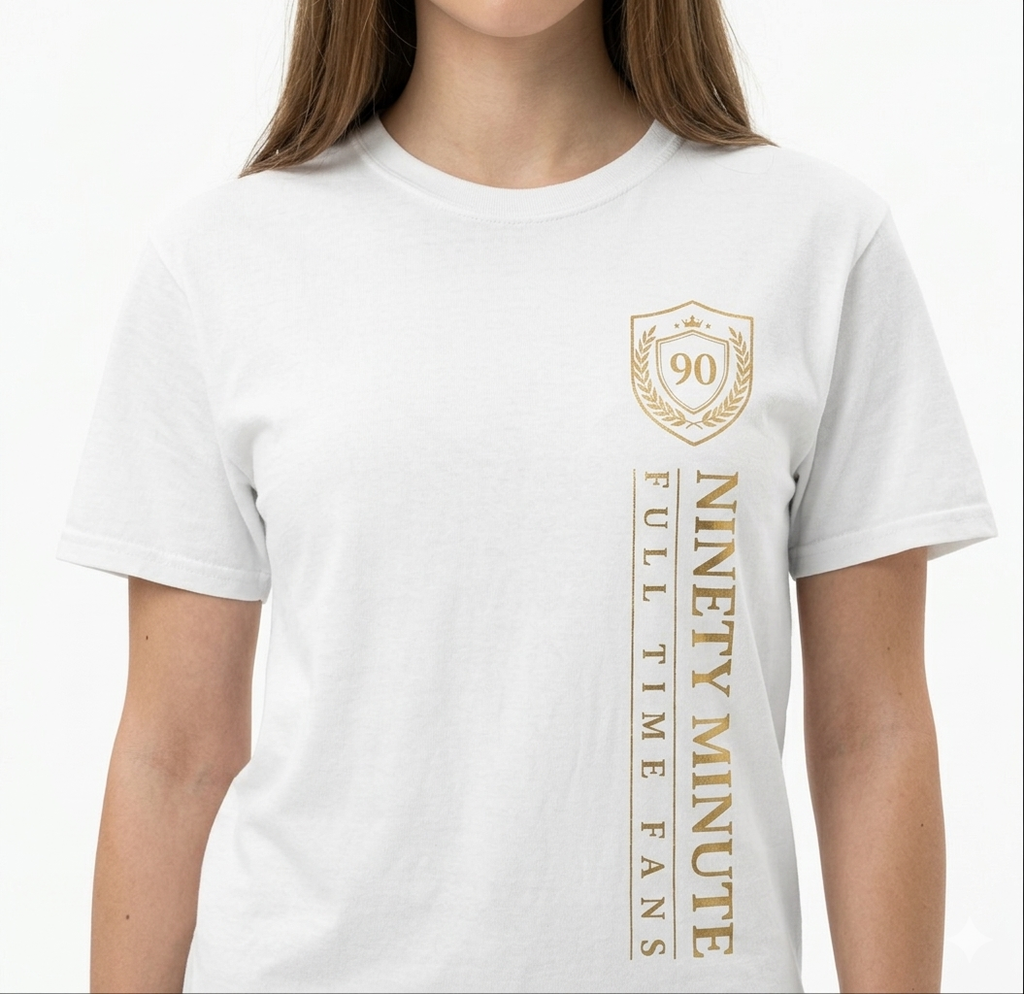 Ninety Minute Vertical Logo T-Shirt | Soccer Retro Crest Athletic Tee