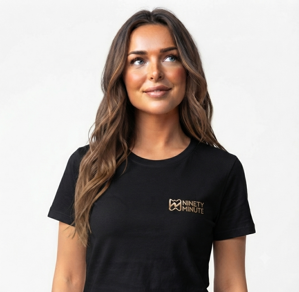 Ninety Minute Jersey Short Sleeve Tee – Women’s Small Wordmark (Black/White)