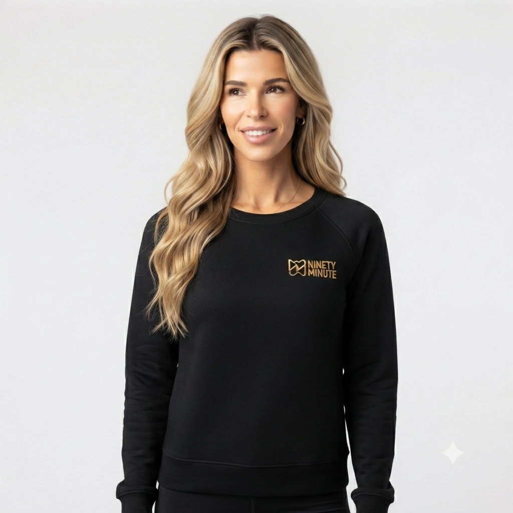 Ninety Minute French Terry Raglan Crewneck – Women’s Small Wordmark (Black)