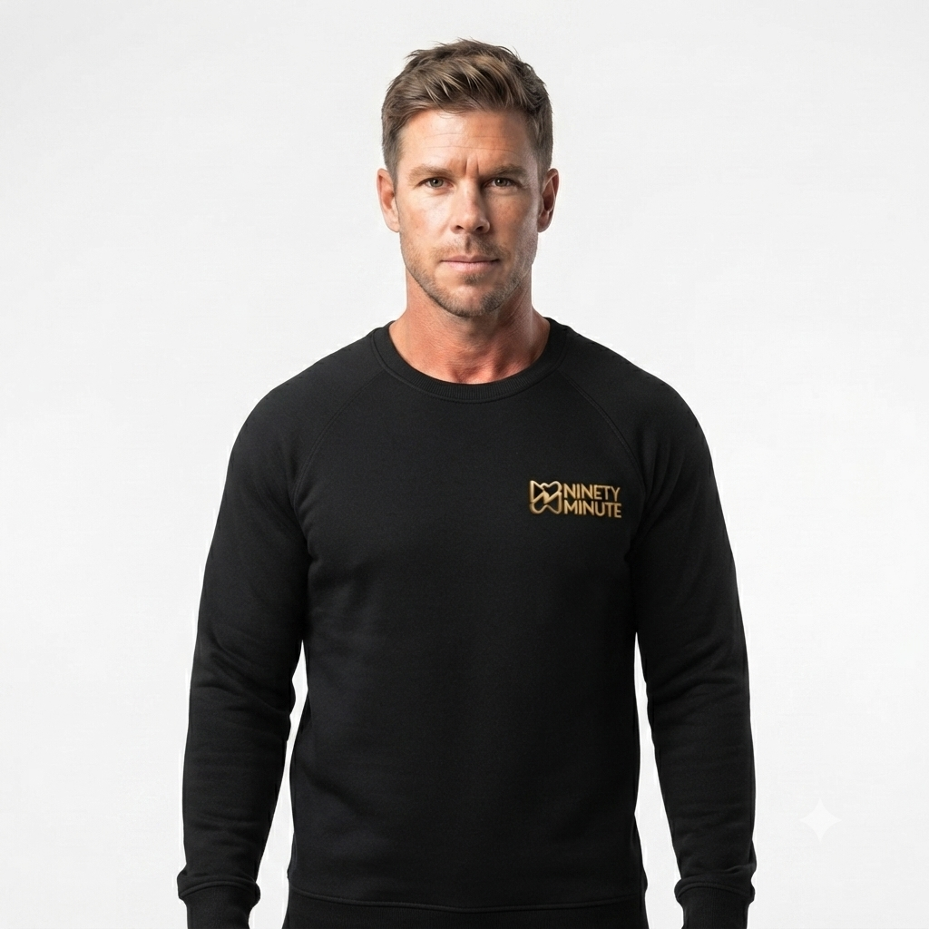 Ninety Minute French Terry Raglan Crewneck – Men’s Small Wordmark (Black)