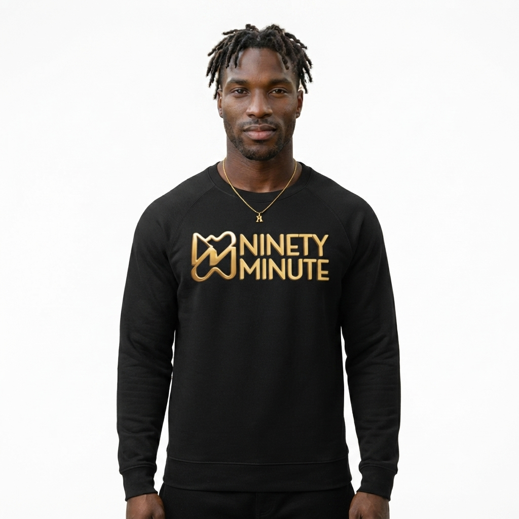 Ninety Minute French Terry Raglan Crewneck – Men’s Large Wordmark (Black)