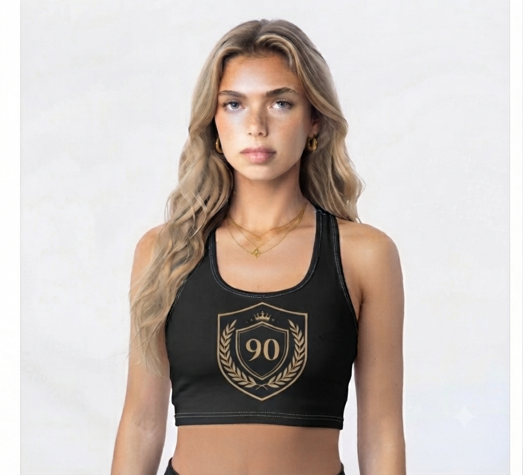 Ninety Minute | Gold Crest Logo Sports Bra | Women’s Polyester Bra Top - Black