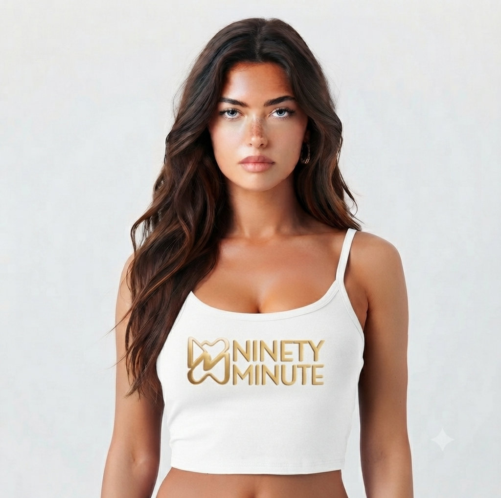 Ninety Minute Women’s Gold Logo Crop Tank Top (Black/White)