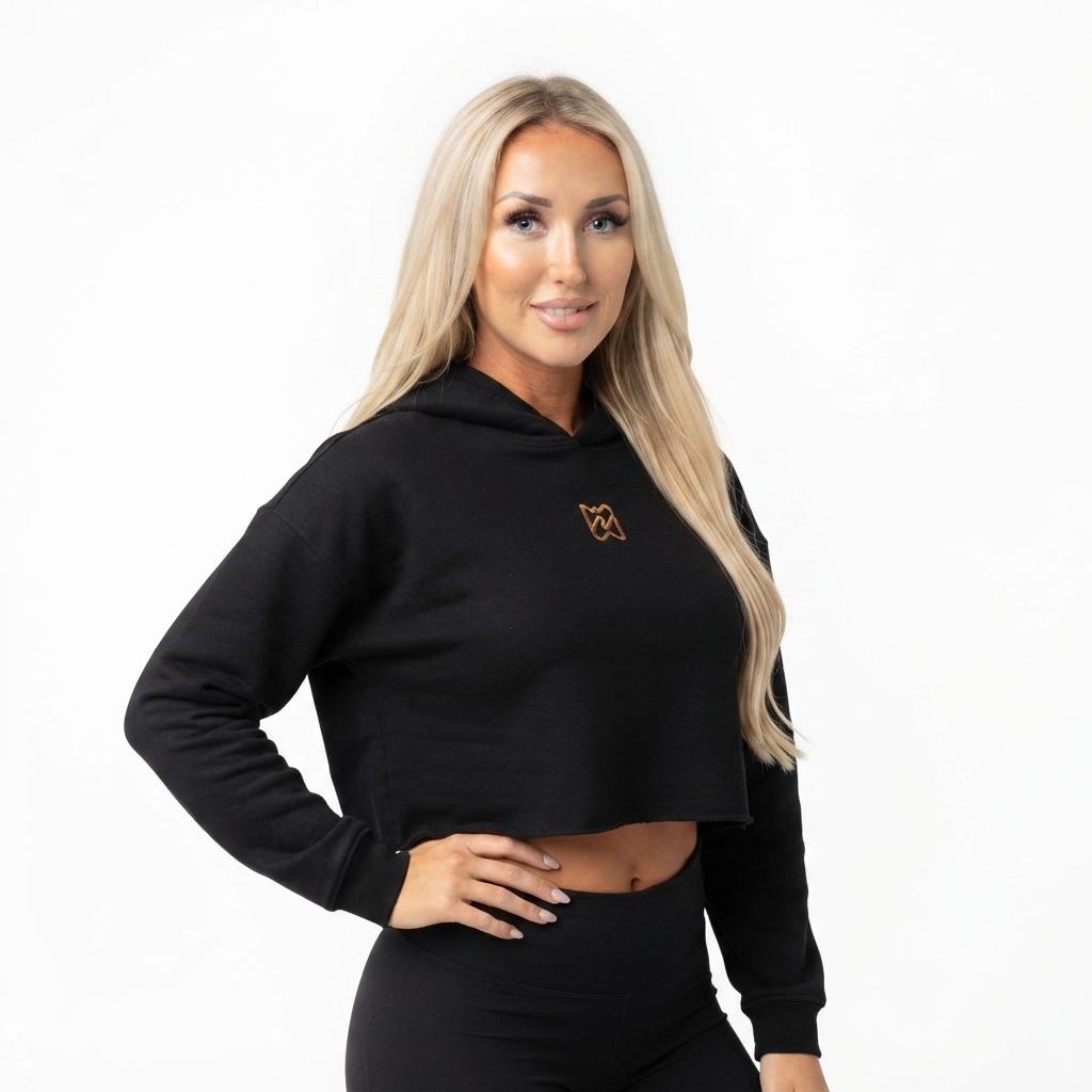 Ninety Minute Women’s Cropped Hooded Sweatshirt (Black/White)