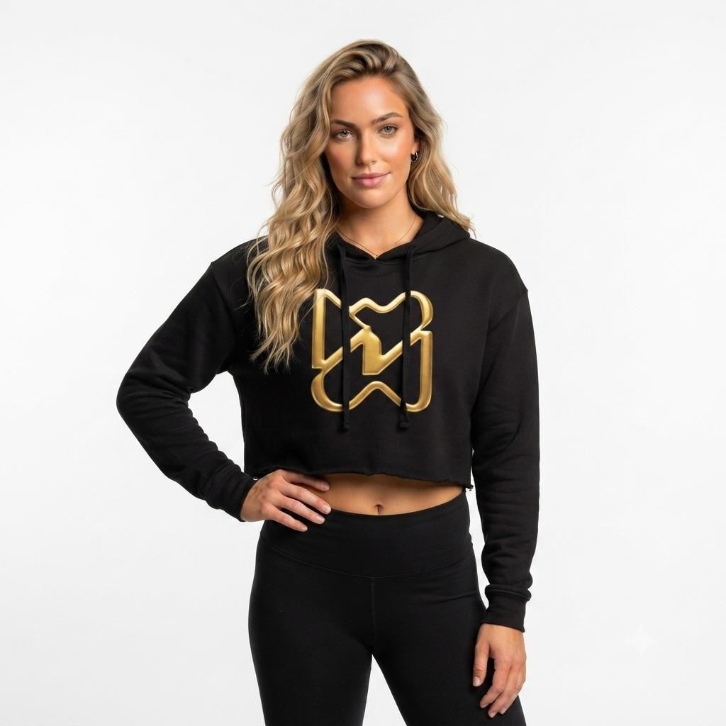 Ninety Minute Women’s Cropped Hooded Sweatshirt (Black/White, Large Icon)