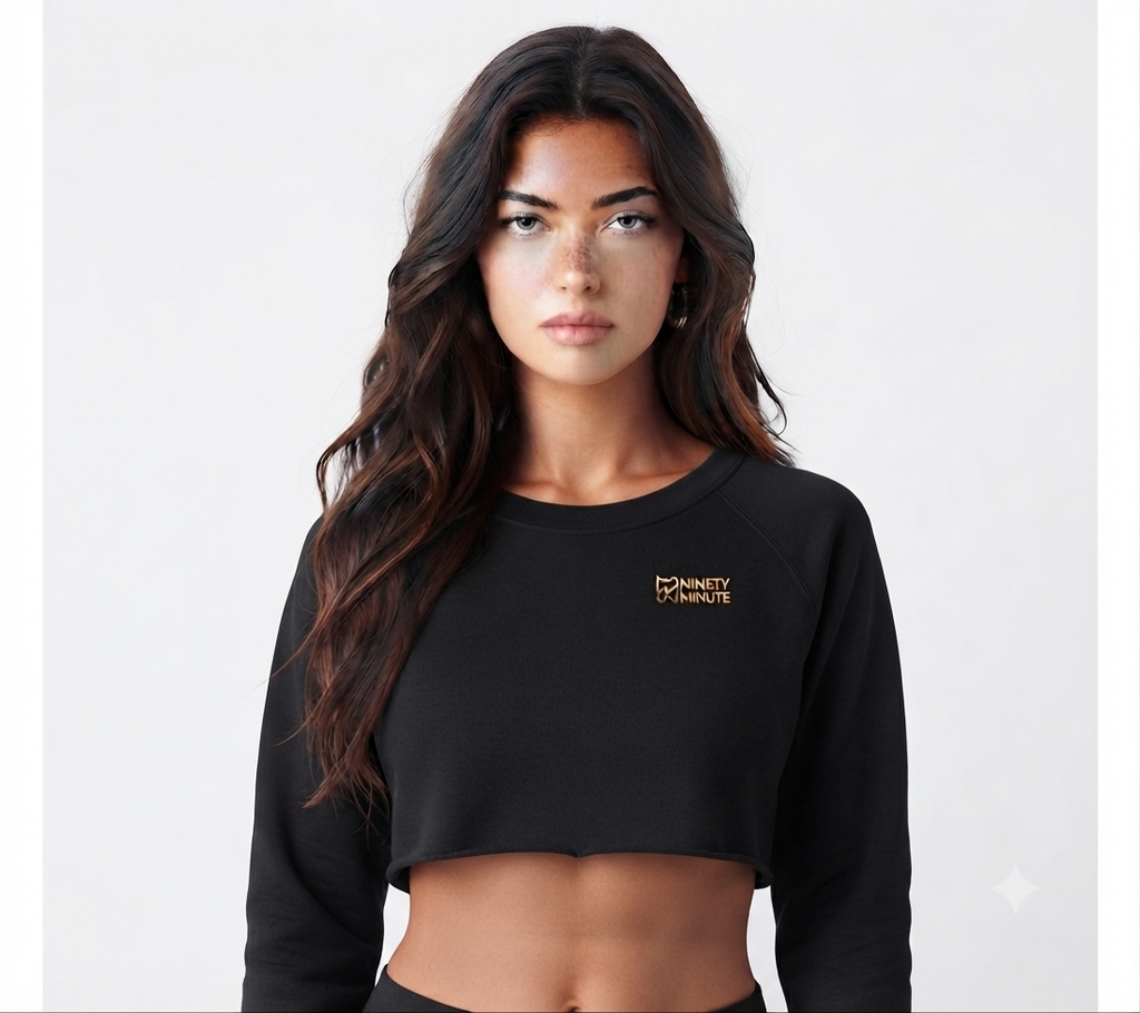 Ninety Minute Women’s Cropped Fleece Pullover (Black/Oatmeal)