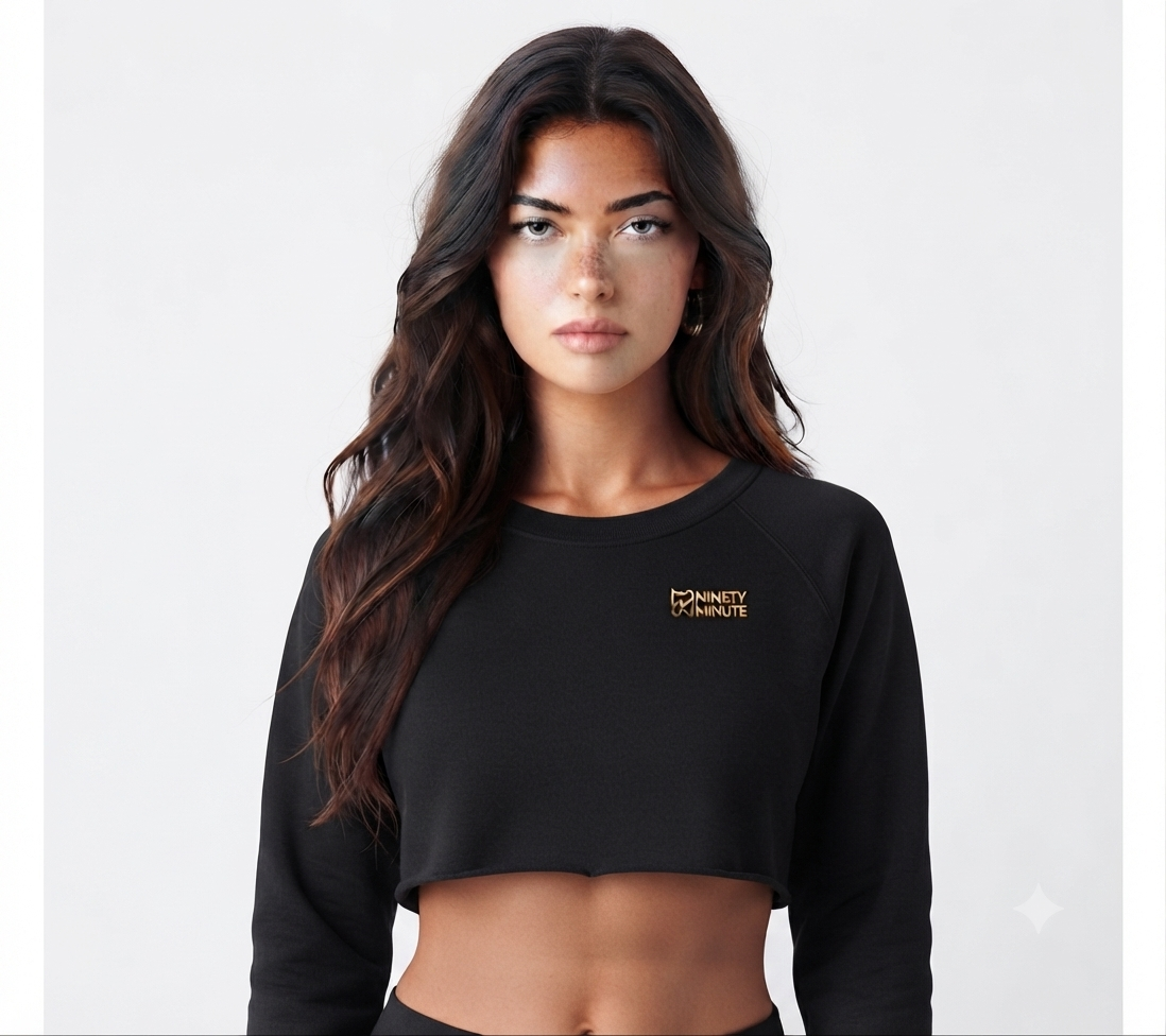 Ninety Minute Women’s Cropped Fleece Pullover (Black/Oatmeal)