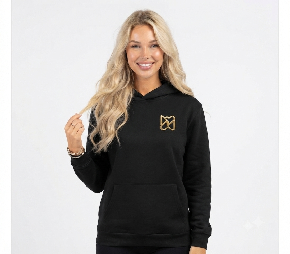 Ninety Minute Women’s Urban Pullover Hoodie (Black/White, Chest Icon)