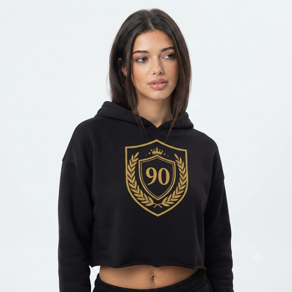 Ninety Minute | Gold Crest Logo Cropped Hoodie | Women’s Relaxed Pullover