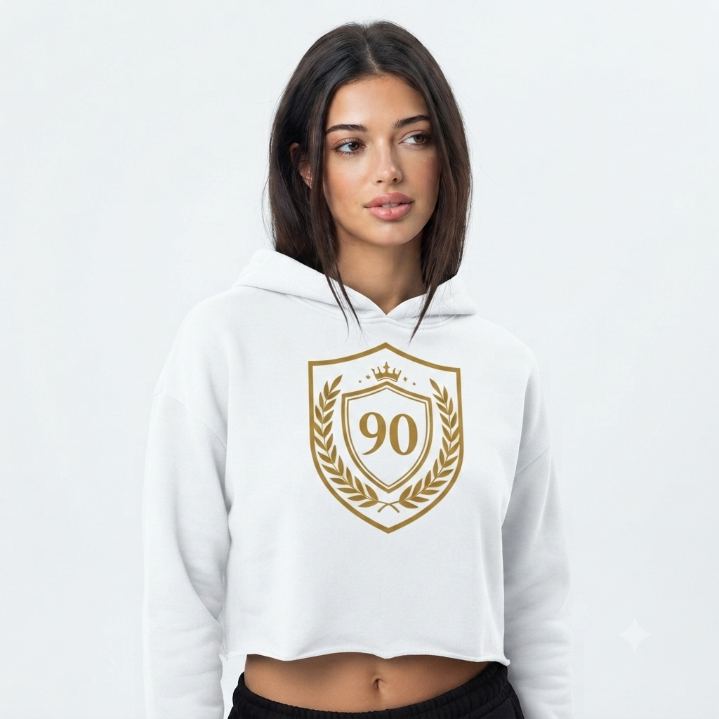 Ninety Minute | Gold Crest Logo Cropped Hoodie | Women’s Relaxed Pullover