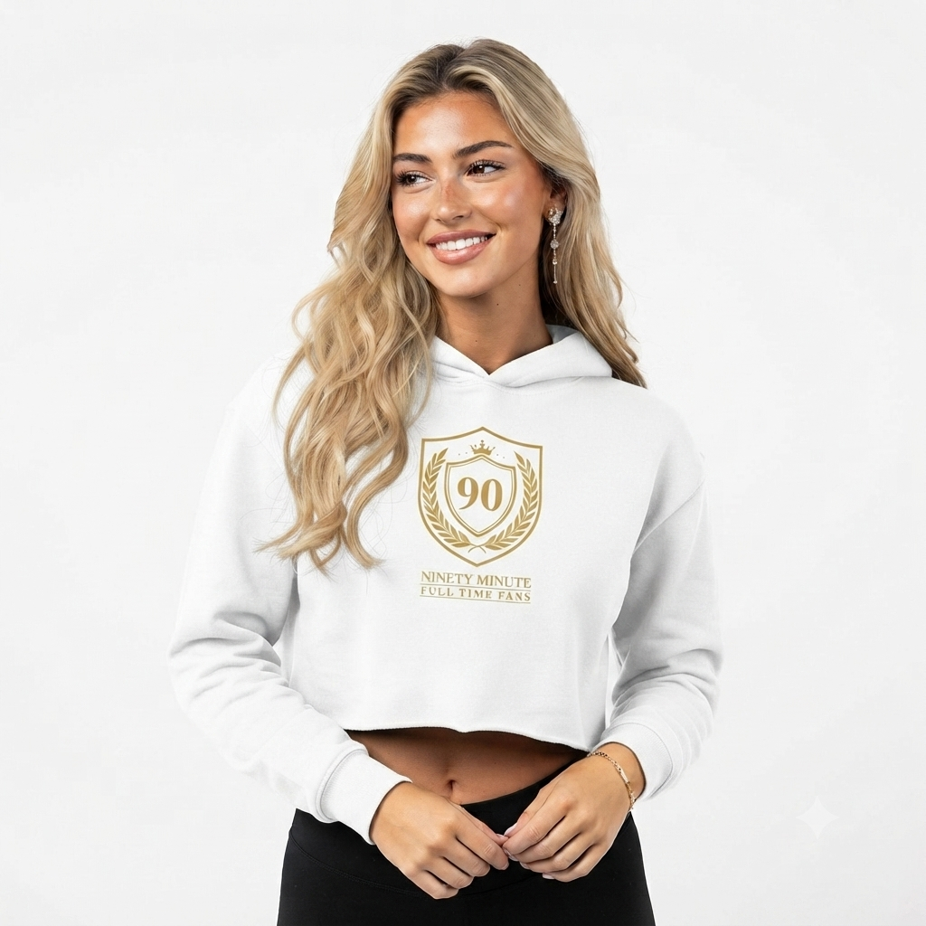 Ninety Minute | Gold Crest Logo Cropped Hoodie | Women’s Fleece Pullover