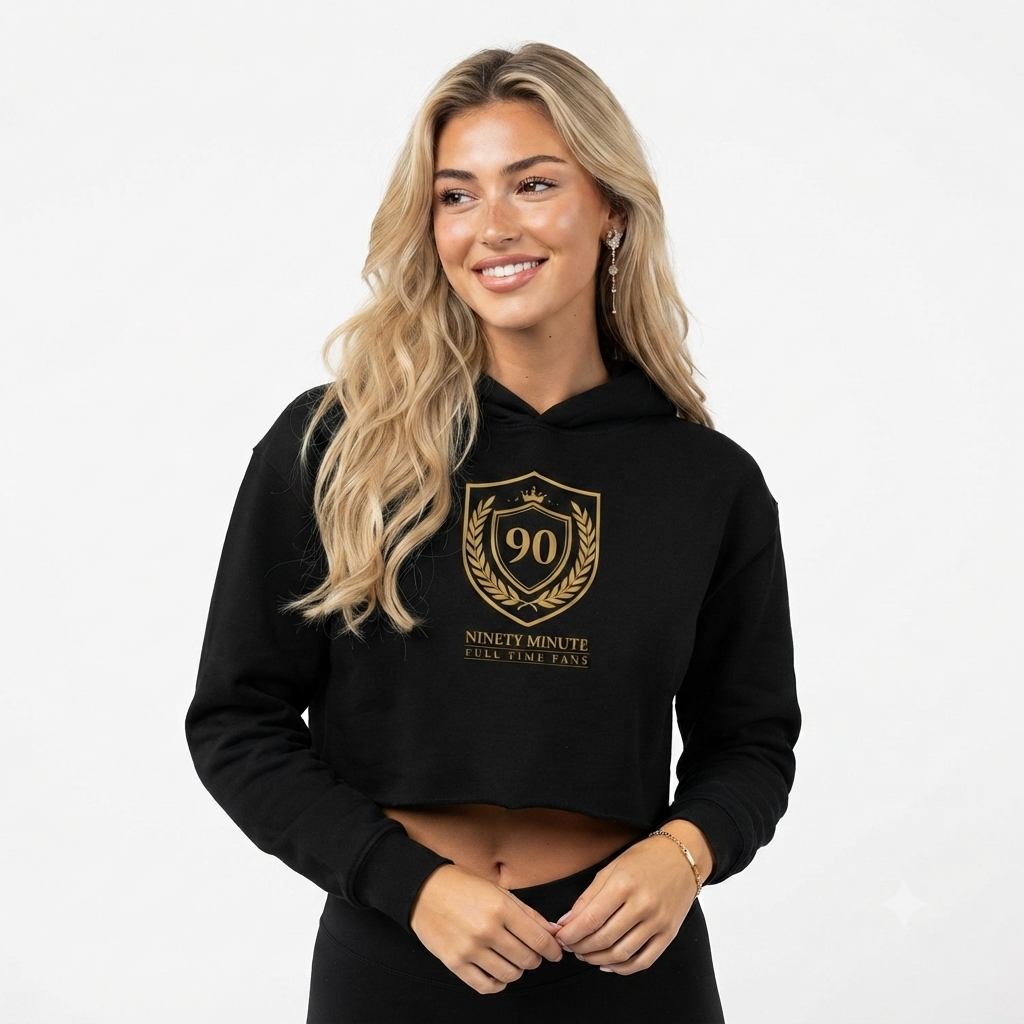 Ninety Minute | Gold Crest Logo Cropped Hoodie | Women’s Fleece Pullover