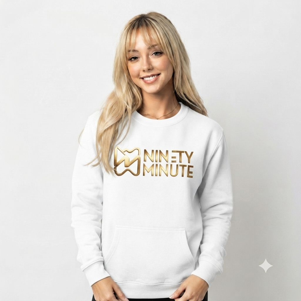 Ninety Minute Women’s Ultra Cotton Long Sleeve Tee (Black/White, Wordmark)