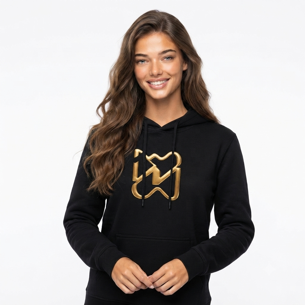 Ninety Minute Women’s Organic Mid-Weight Hoodie (Black/White, Icon)